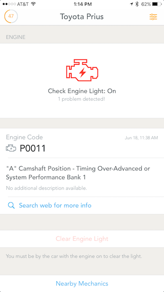Check Engine Light And Code P0011